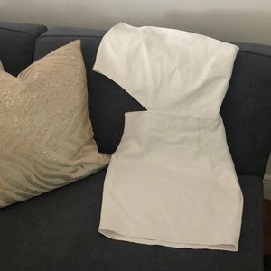 White one shoulder cut out bandage dress